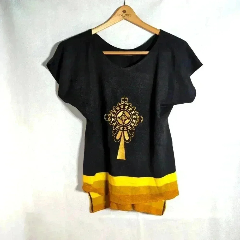 Black Eden Sweater Embroidered Gold Cross design sz M